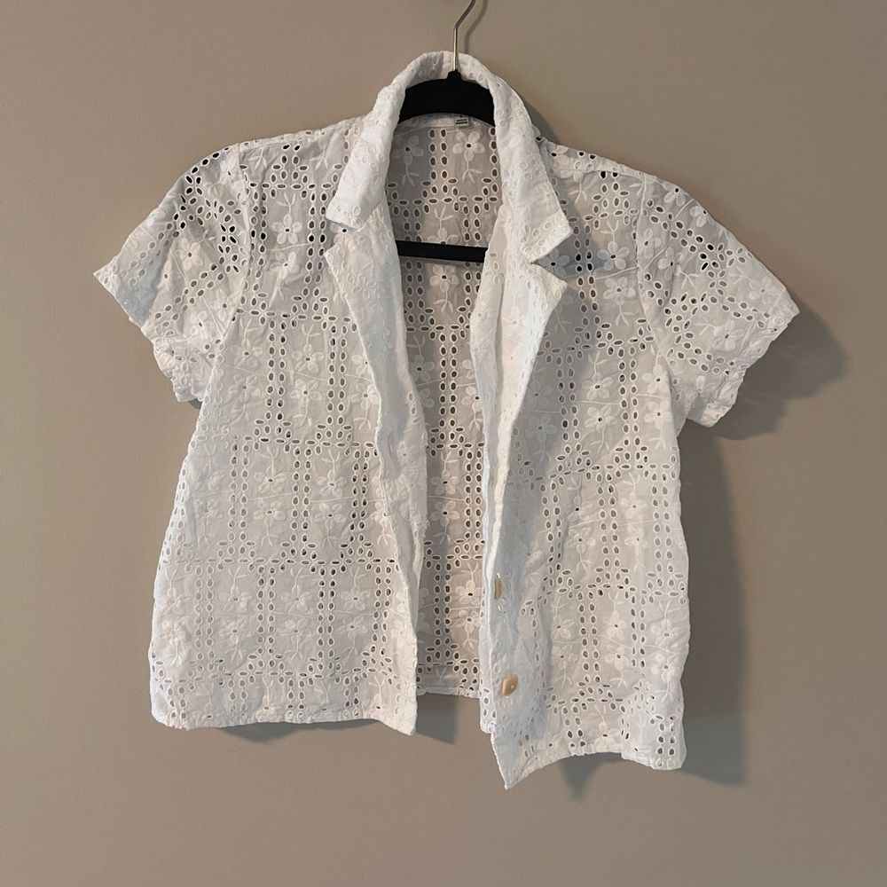MADEWELL CROPPED EYELET BLOUSE